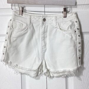 Zara Basic Denim White Frayed Jean Shorts with Side Lace Accents Size 2